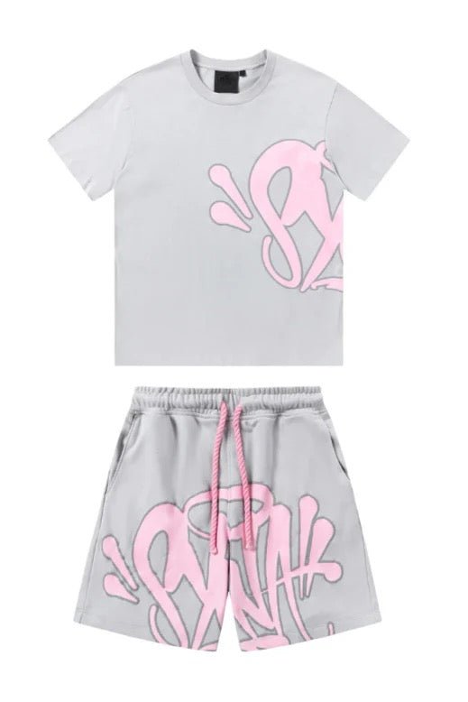 'Graffiti' Short Set Grey/Pink - Style Outlet