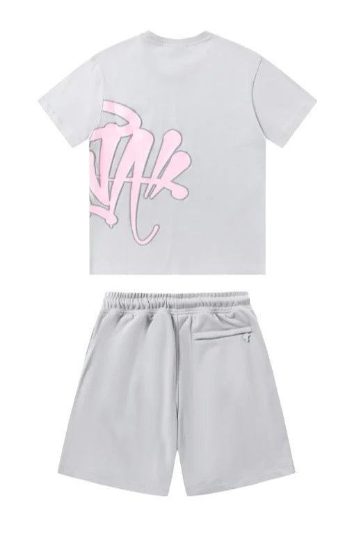 'Graffiti' Short Set Grey/Pink - Style Outlet