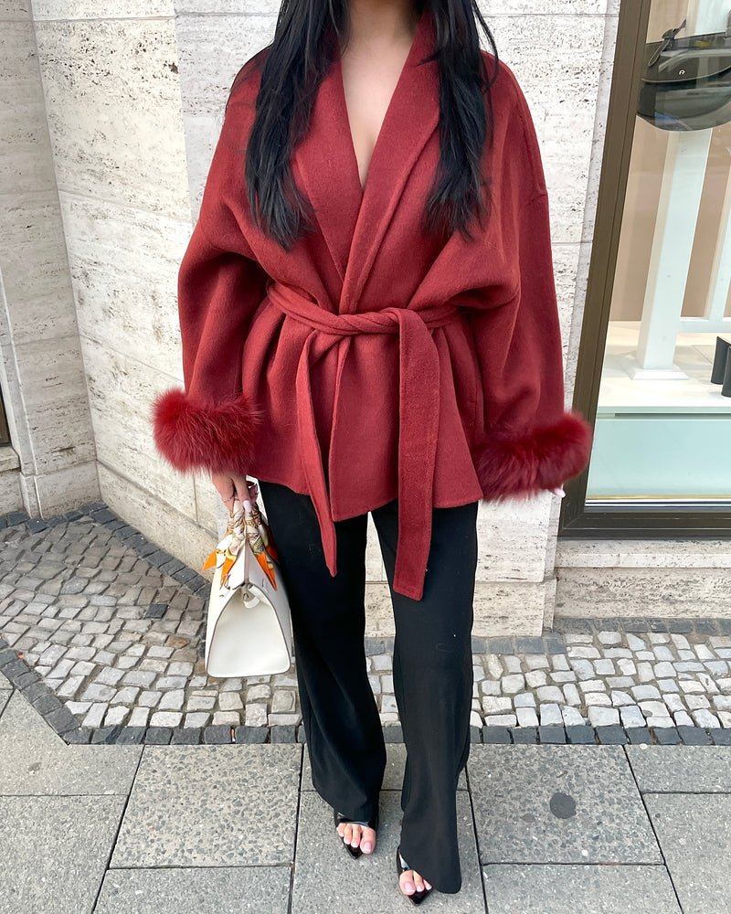 Kurzer Wollmantel mit Fellbesatz - Style Outlet