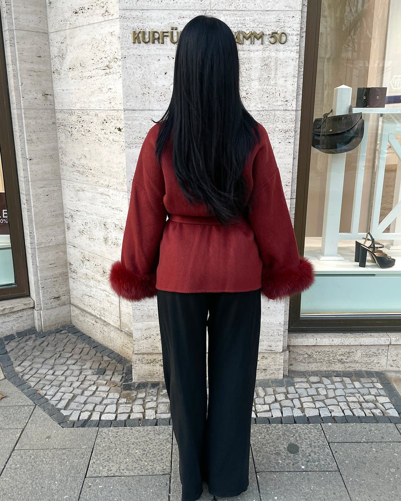 Kurzer Wollmantel mit Fellbesatz - Style Outlet