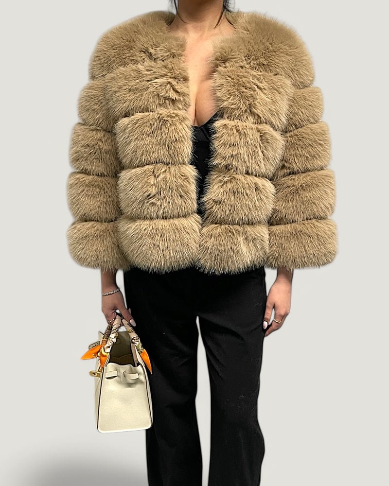 Pelzmantel Faux Fur Beige Kurz - Style Outlet