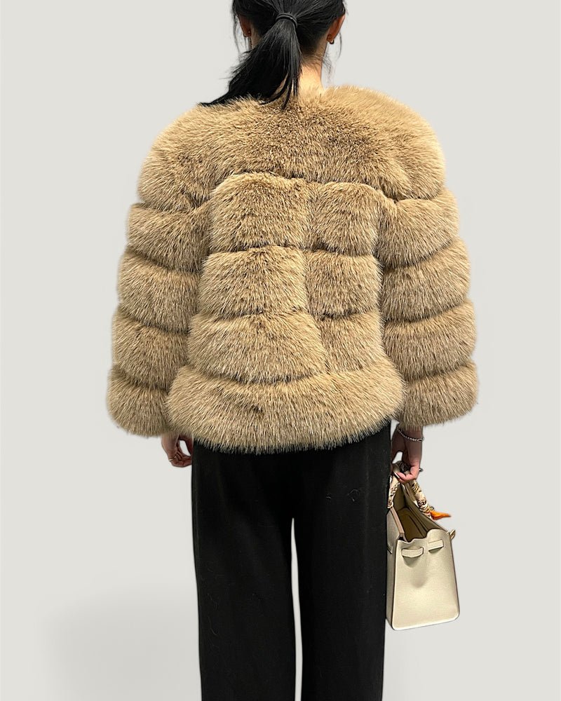 Pelzmantel Faux Fur Beige Kurz - Style Outlet