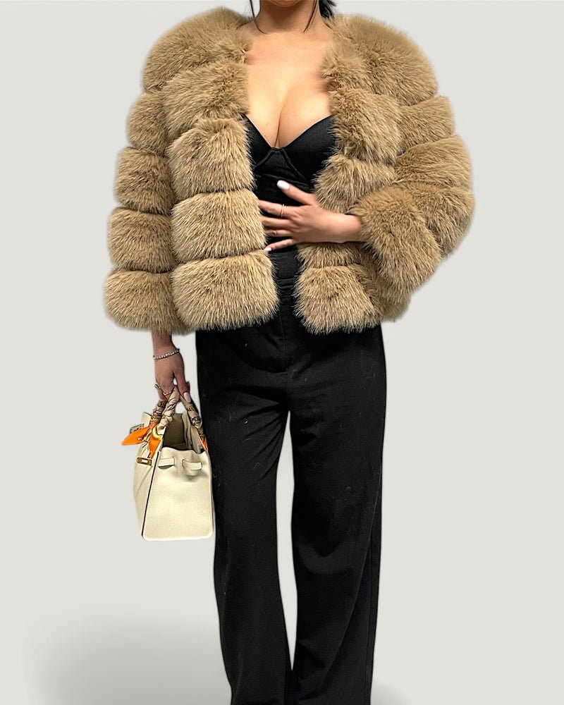 Pelzmantel Faux Fur Beige Kurz - Style Outlet